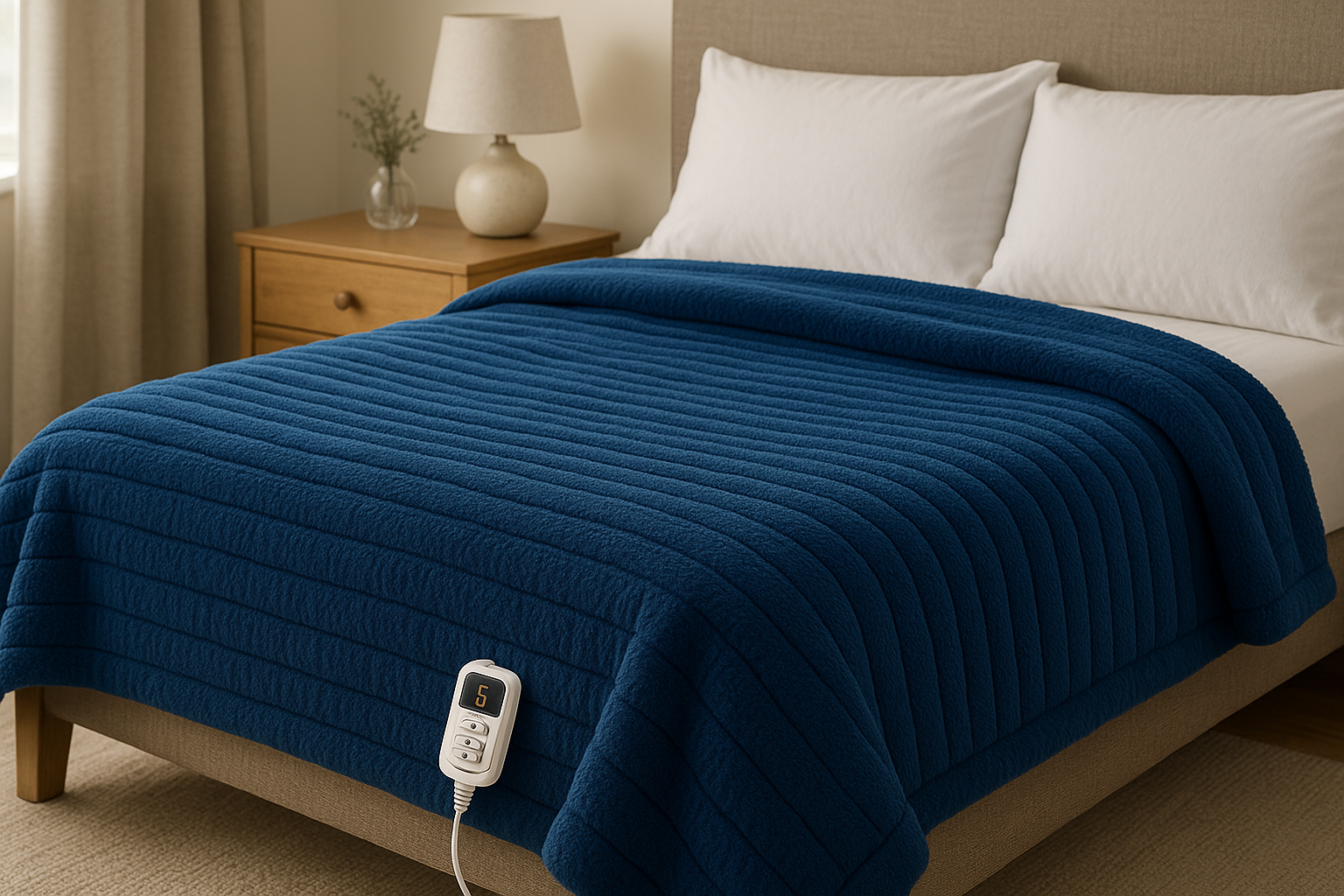 Beautyrest Electric Blanket Luxurious Micro Fleece Ultra Soft Ribbed Textured Cozy and Snuggly Cover for Cold Weather Fast Heating Auto Shut Off 20 Level Heat Setting Controller Twin Blue